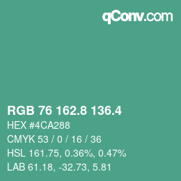 カラーコード: RGB 76 162.8 136.4 | qconv.com