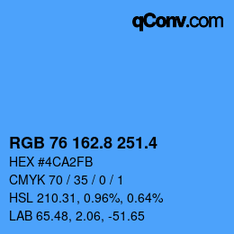 カラーコード: RGB 76 162.8 251.4 | qconv.com