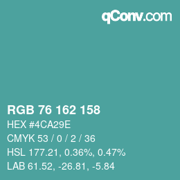 Color code: RGB 76 162 158 | qconv.com
