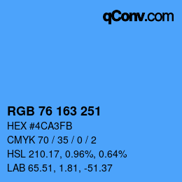 Color code: RGB 76 163 251 | qconv.com