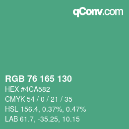 颜色代码: RGB 76 165 130 | qconv.com