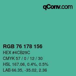 カラーコード: RGB 76 178 156 | qconv.com