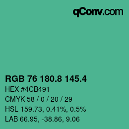 カラーコード: RGB 76 180.8 145.4 | qconv.com