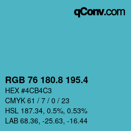 カラーコード: RGB 76 180.8 195.4 | qconv.com