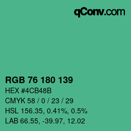 Color code: RGB 76 180 139 | qconv.com