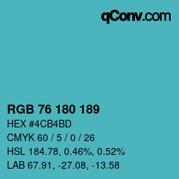 颜色代码: RGB 76 180 189 | qconv.com