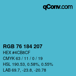 Color code: RGB 76 184 207 | qconv.com