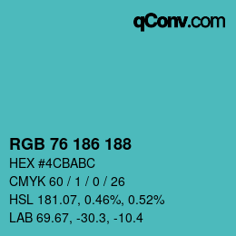 カラーコード: RGB 76 186 188 | qconv.com