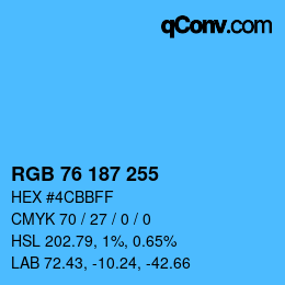 Color code: RGB 76 187 255 | qconv.com