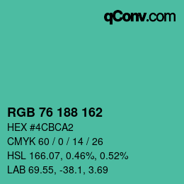 Color code: RGB 76 188 162 | qconv.com