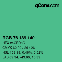 颜色代码: RGB 76 189 140 | qconv.com