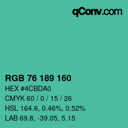 Color code: RGB 76 189 160 | qconv.com