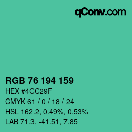 カラーコード: RGB 76 194 159 | qconv.com
