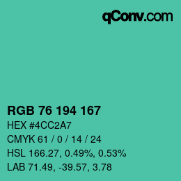 颜色代码: RGB 76 194 167 | qconv.com