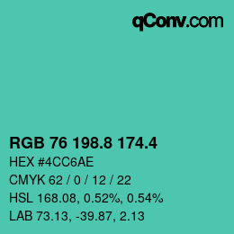 カラーコード: RGB 76 198.8 174.4 | qconv.com