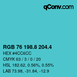 カラーコード: RGB 76 198.8 204.4 | qconv.com