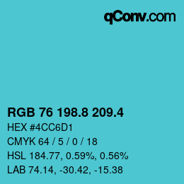 カラーコード: RGB 76 198.8 209.4 | qconv.com