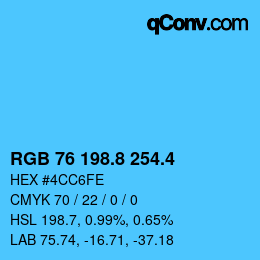 カラーコード: RGB 76 198.8 254.4 | qconv.com