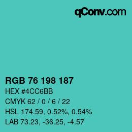 Color code: RGB 76 198 187 | qconv.com