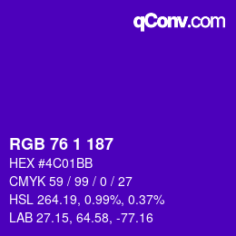 カラーコード: RGB 76 1 187 | qconv.com