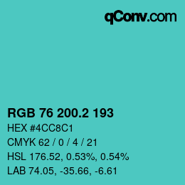 カラーコード: RGB 76 200.2 193 | qconv.com