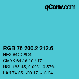 カラーコード: RGB 76 200.2 212.6 | qconv.com