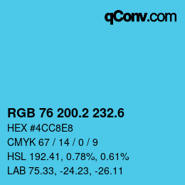カラーコード: RGB 76 200.2 232.6 | qconv.com