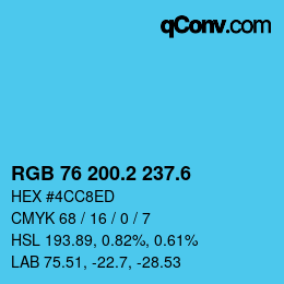 カラーコード: RGB 76 200.2 237.6 | qconv.com