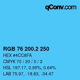カラーコード: RGB 76 200.2 250 | qconv.com