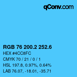 カラーコード: RGB 76 200.2 252.6 | qconv.com