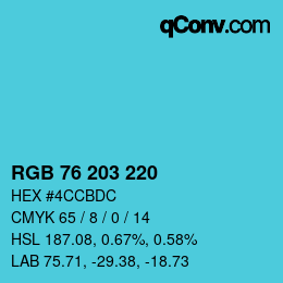 颜色代码: RGB 76 203 220 | qconv.com