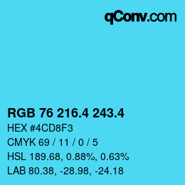 カラーコード: RGB 76 216.4 243.4 | qconv.com