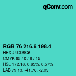 カラーコード: RGB 76 216.8 198.4 | qconv.com