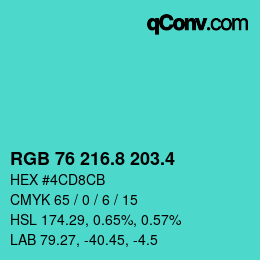 カラーコード: RGB 76 216.8 203.4 | qconv.com