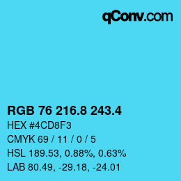 カラーコード: RGB 76 216.8 243.4 | qconv.com