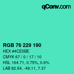 颜色代码: RGB 76 229 190 | qconv.com