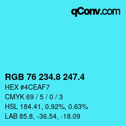 カラーコード: RGB 76 234.8 247.4 | qconv.com