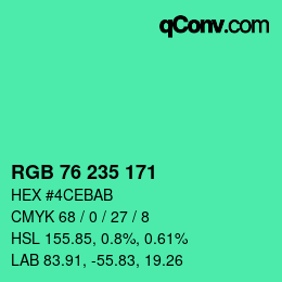 カラーコード: RGB 76 235 171 | qconv.com