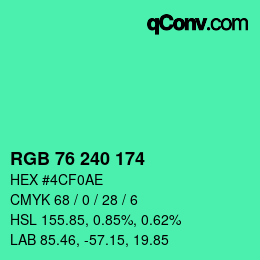 Color code: RGB 76 240 174 | qconv.com