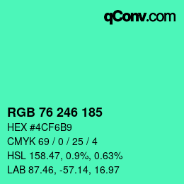 Color code: RGB 76 246 185 | qconv.com