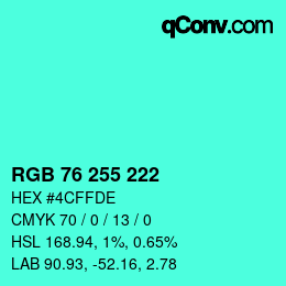 颜色代码: RGB 76 255 222 | qconv.com