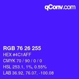 Color code: RGB 76 26 255 | qconv.com