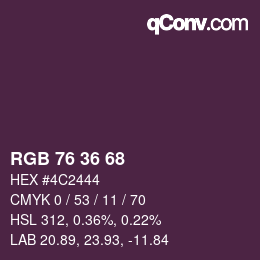 Color code: RGB 76 36 68 | qconv.com