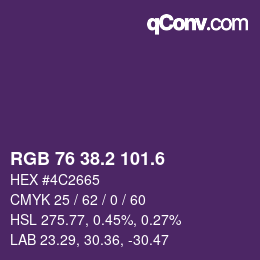 カラーコード: RGB 76 38.2 101.6 | qconv.com