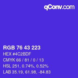 Farbcode: RGB 76 43 223 | qconv.com