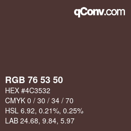 Farbcode: RGB 76 53 50 | qconv.com