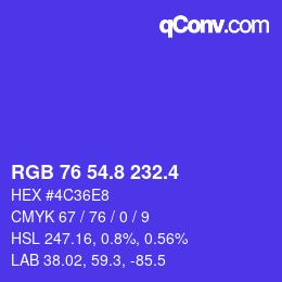 カラーコード: RGB 76 54.8 232.4 | qconv.com