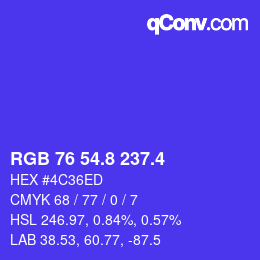 カラーコード: RGB 76 54.8 237.4 | qconv.com