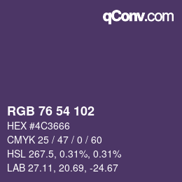 颜色代码: RGB 76 54 102 | qconv.com