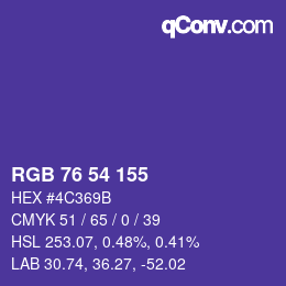 Color code: RGB 76 54 155 | qconv.com